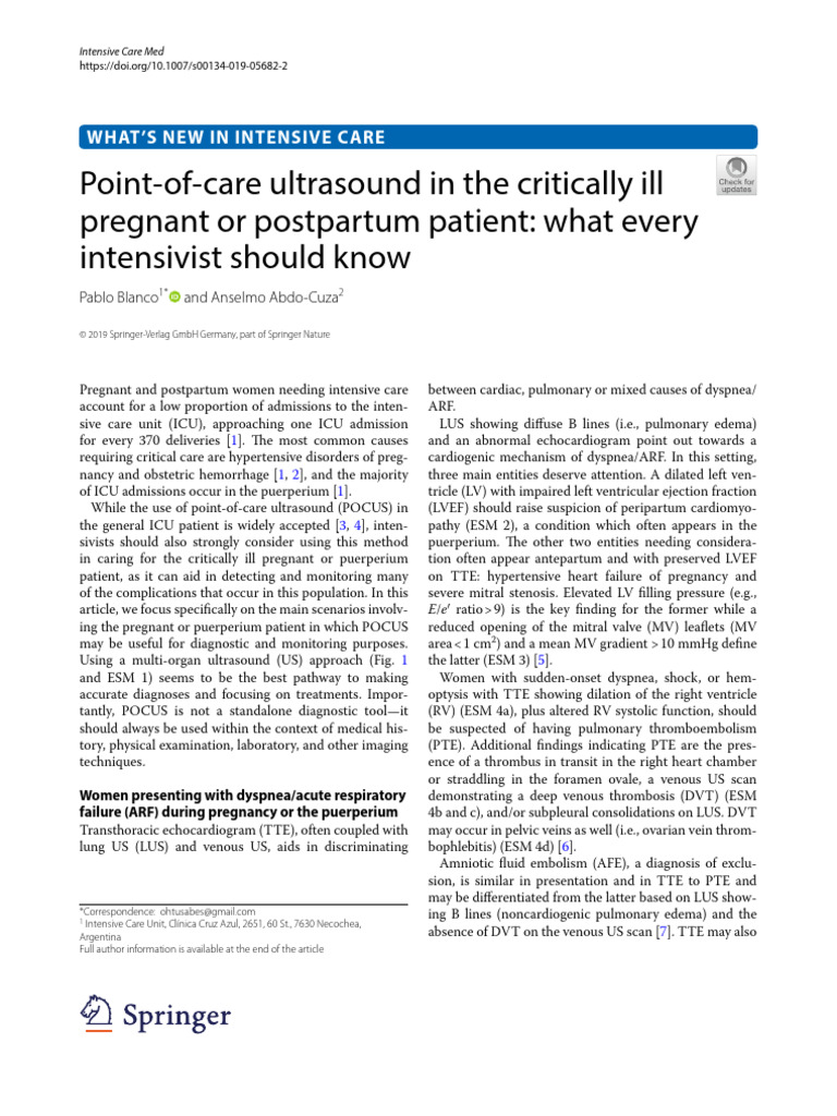 POINT OF CARE ULTRASOUND IN THE CRITICALLY ILL PREGNANT OR POSTPARTUM ...
