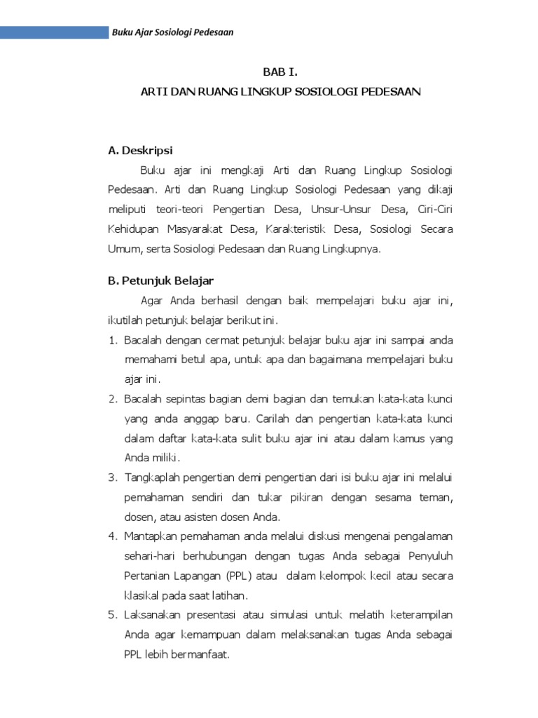 I Arti Dan Ruang Lingkup Sosiologi Pedesaan