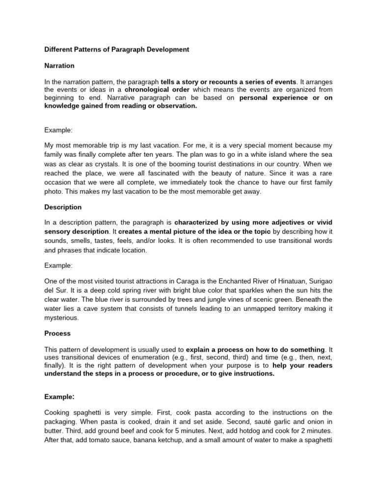 Paragraph Development Patterns Explained Pdf Spaghetti