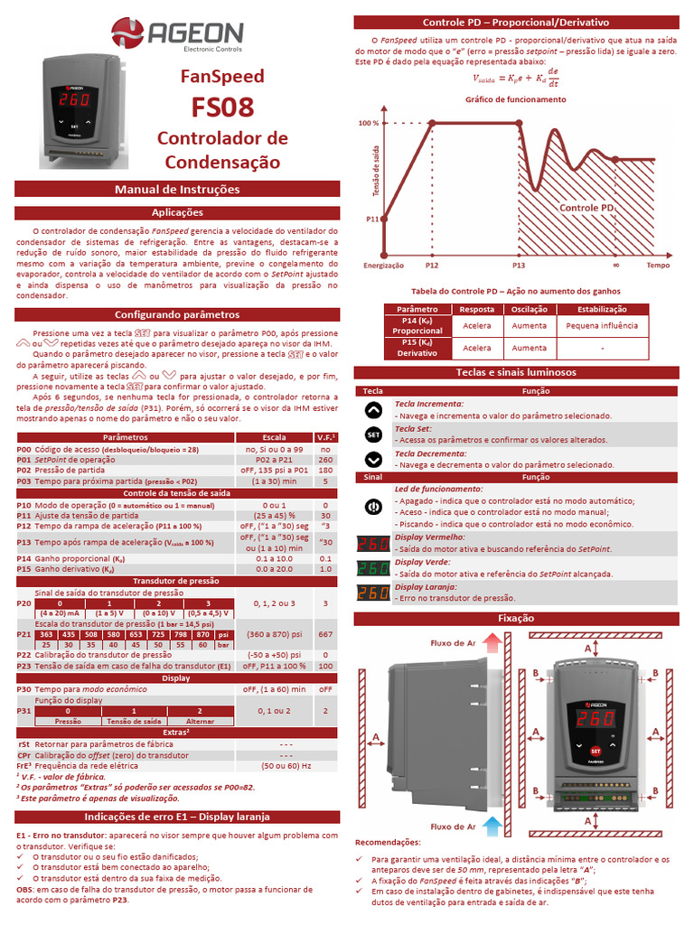 Manual do Controlador FanSpeed FS08 | PDF | Pressão | Refrigeração