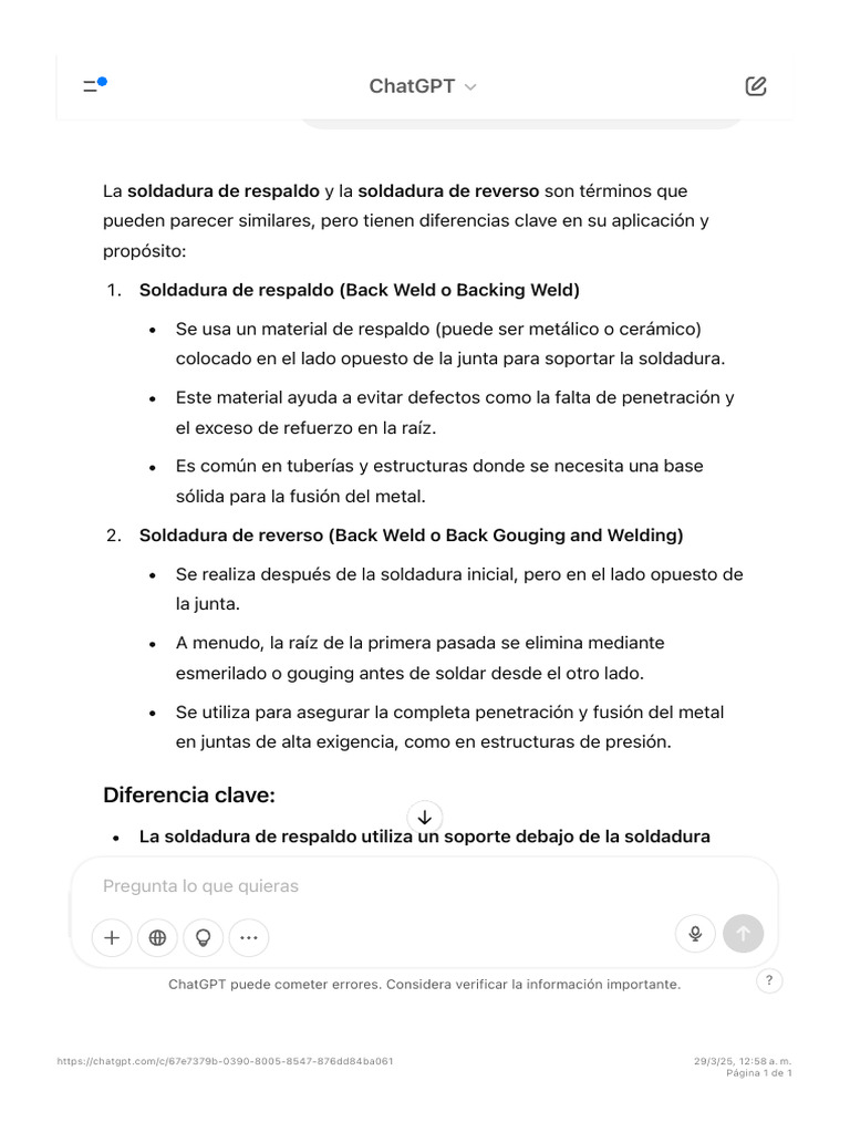 Diferencias entre soldadura de respaldo y reverso | PDF