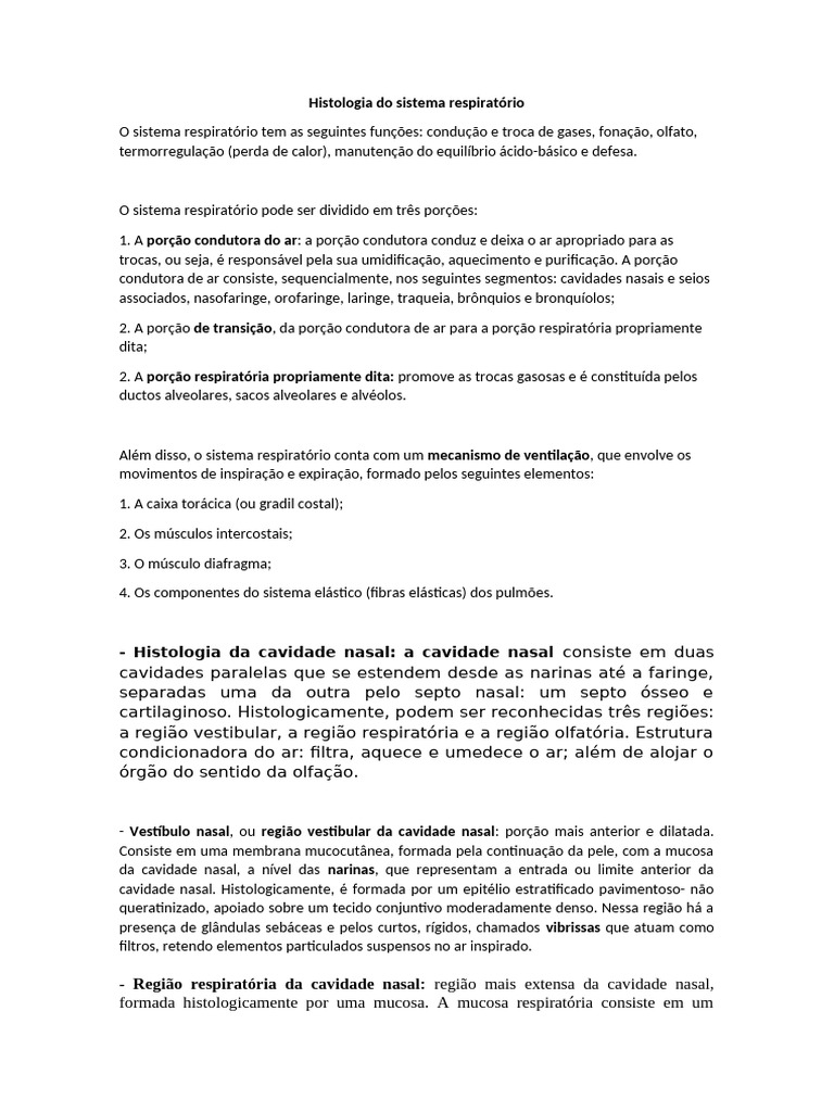 Apostila Da Histologia Do Sistema Respiratorio Recuperação Automática