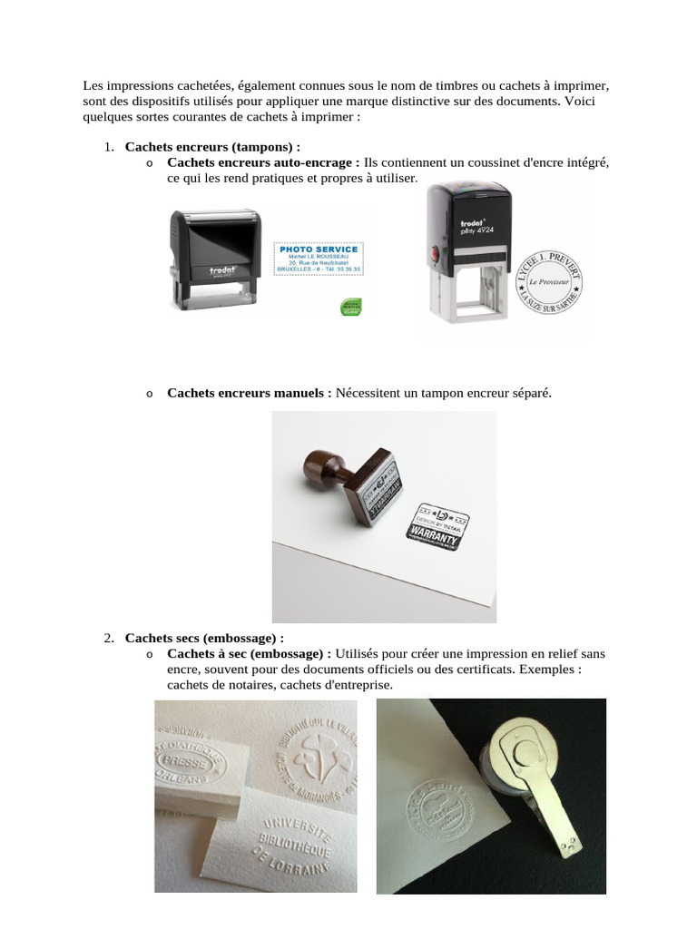 Types de cachets à imprimer expliqués | PDF