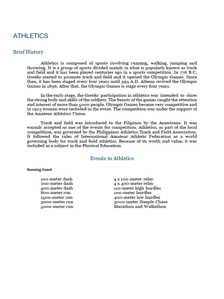Overview of Athletics Events | PDF | Track And Field | Athletics