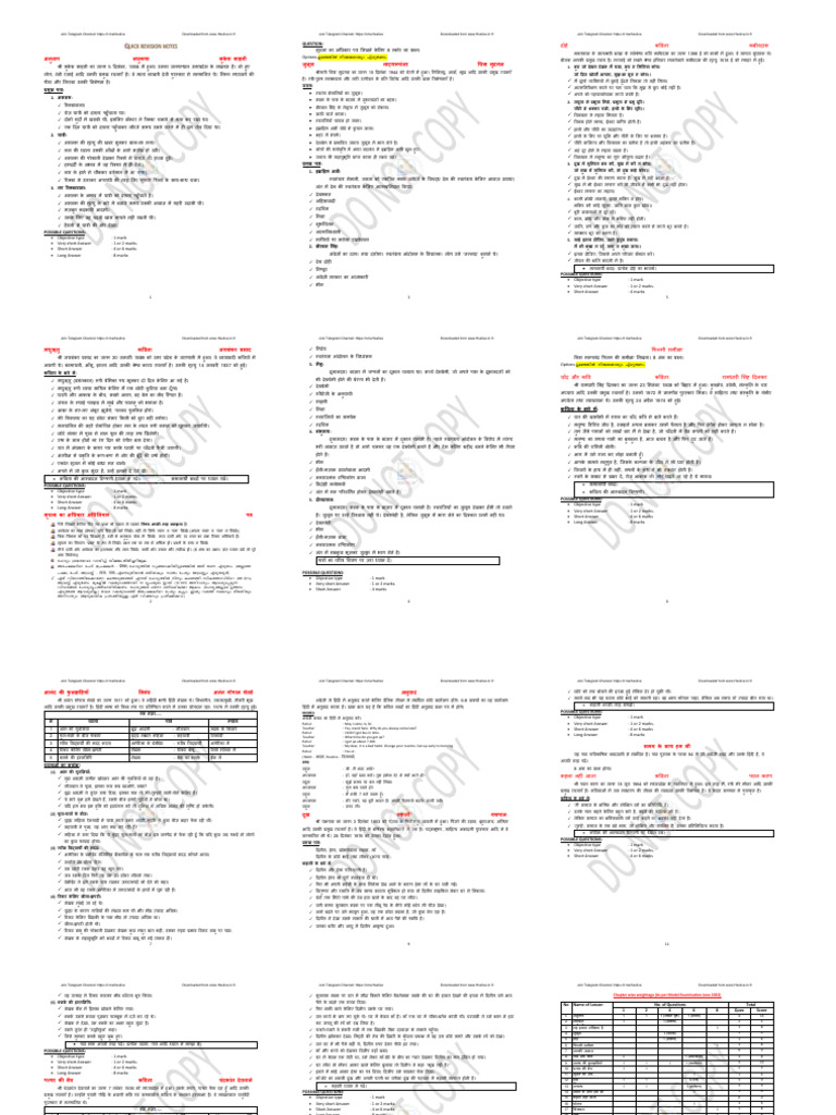 Hsslive Xi Hindi Quick Revision Notes Malini | PDF
