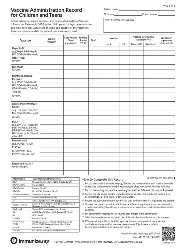 Vaccine Administration Record Guide | PDF | Viral Respiratory Tract ...
