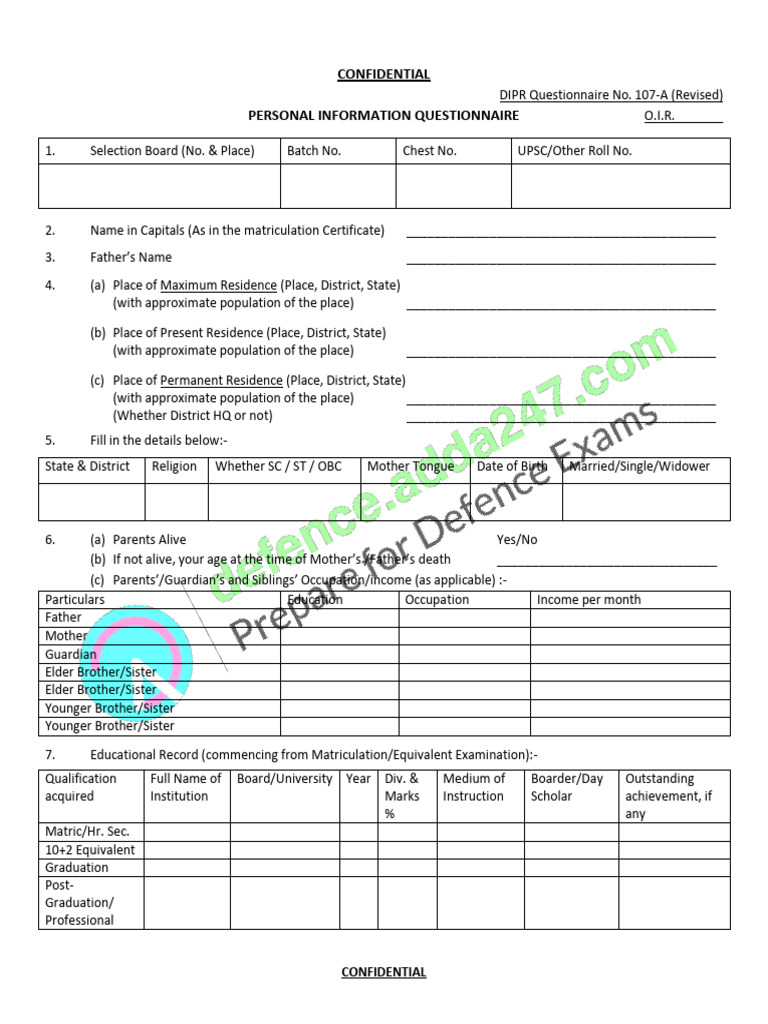PIQ Form SSB | PDF