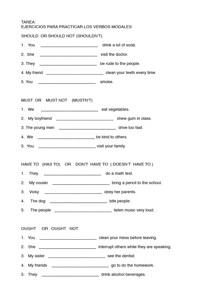 Ejercicios de Verbos Modales en Inglés | PDF