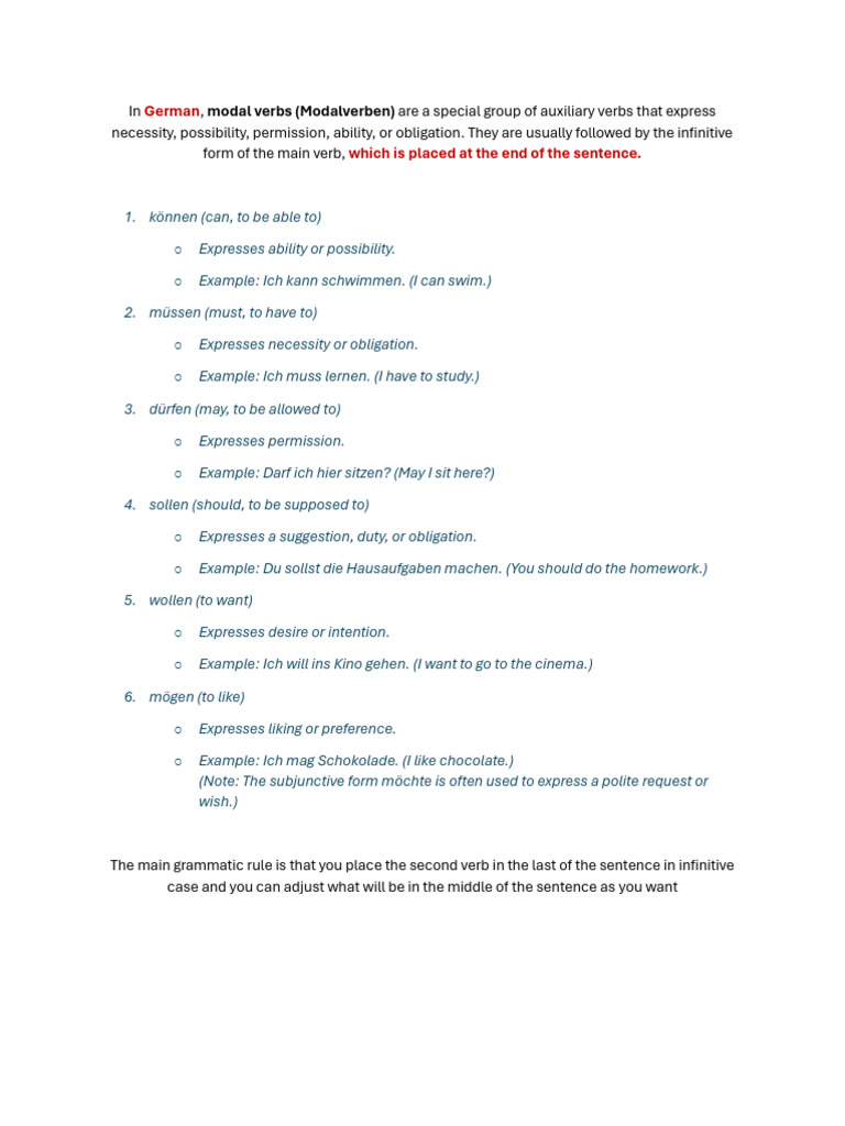 German Modal Verbs Explained | PDF