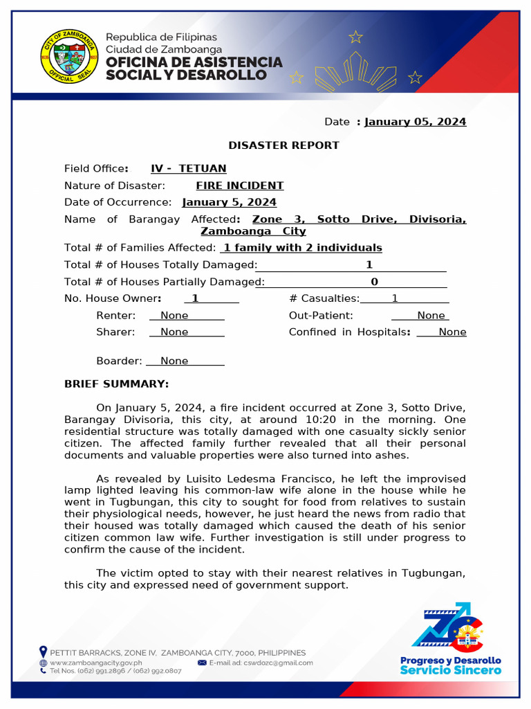 Divisoria Fire Incident Report 2024 | PDF