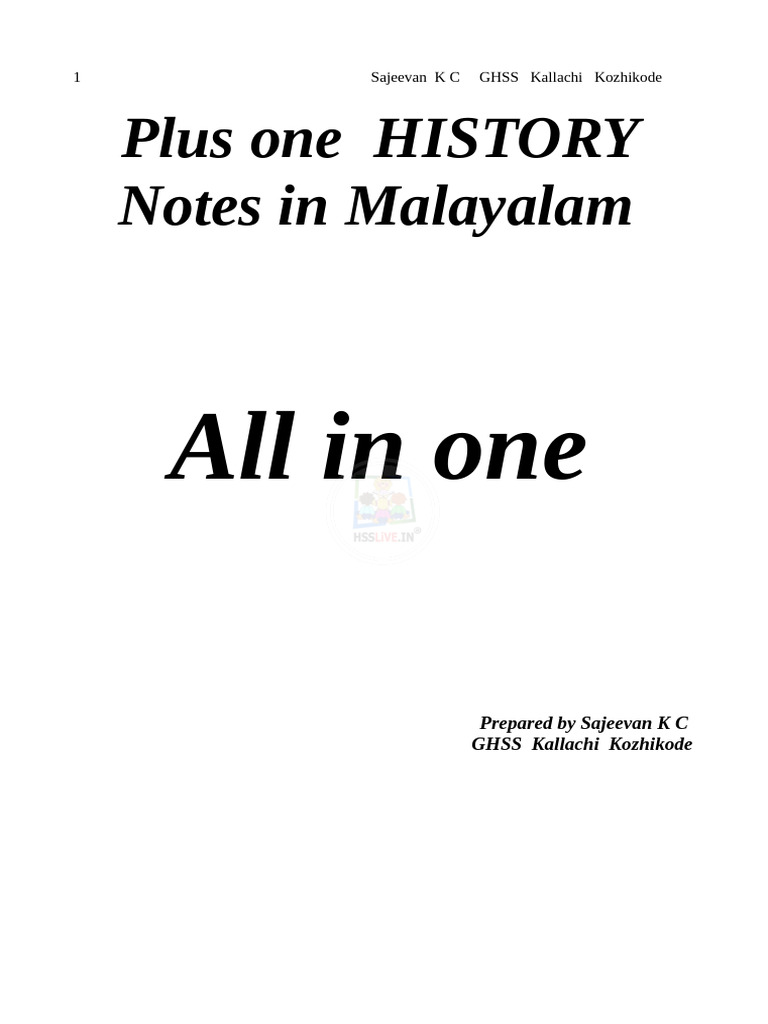 Hsslive Xi Hisitory Notes Mal All in One Sajeevan 2023 | PDF