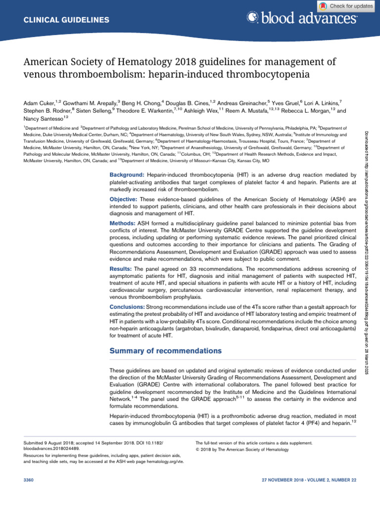 ASH HIT Guidelines | PDF | Thrombosis | Clinical Medicine