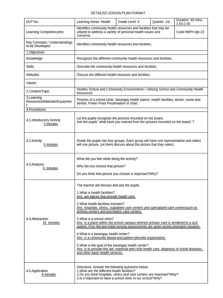 DETAILED LESSON PLAN FORMAT Grade 6 Health 23 | PDF | Lesson Plan ...