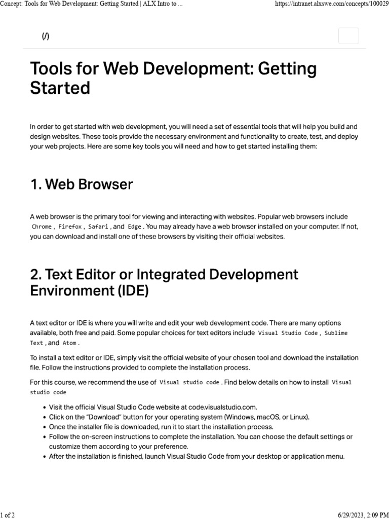 Tools For Web Development - Getting Started | PDF