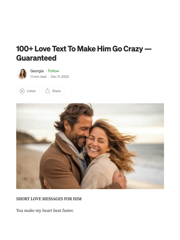 100+ Love Text To Make Him Go Crazy - Guaranteed: Georgia | PDF | Love