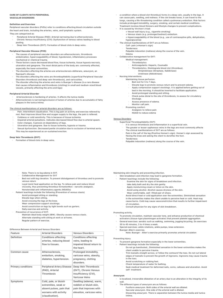 Care for Peripheral Vascular Disorders | PDF | Vein | Thrombosis