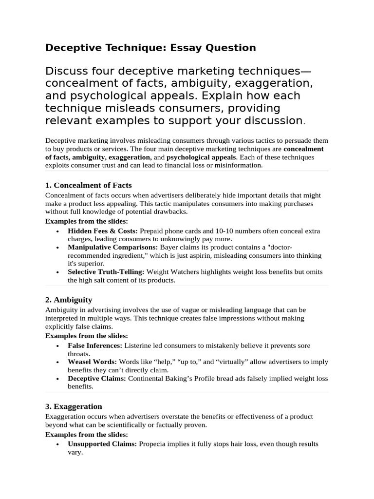 Deceptive Technique - Essay | PDF | False Advertising | Human Communication