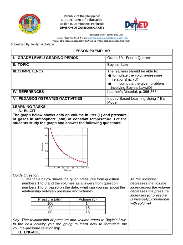 Boyle's Law Lesson Plan for Grade 10 | PDF | Gases | Pressure