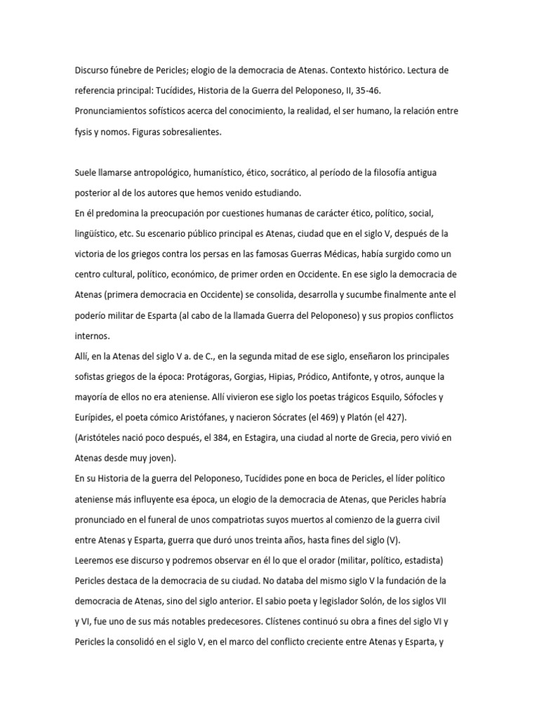 Discurso fúnebre de Pericles y democracia | PDF | Guerra del Peloponeso ...