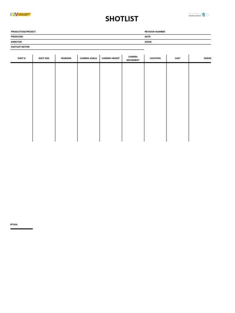 Shot List Template for Production | PDF
