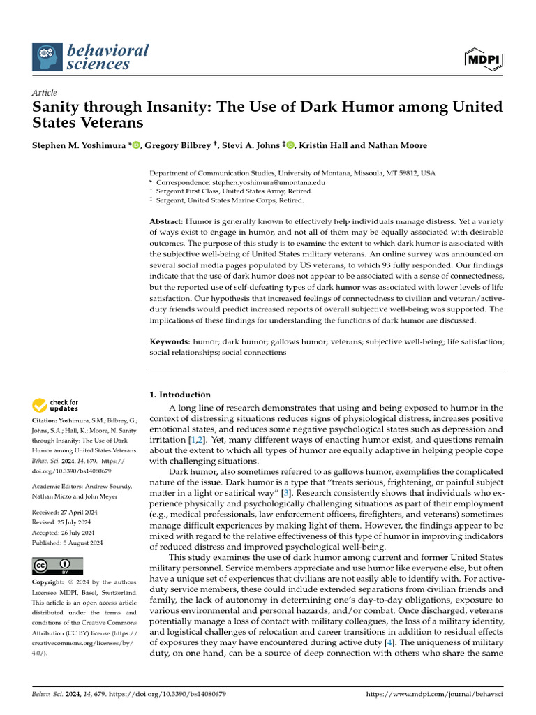 Sanity Through Insanity The Use of Dark Humor Among United States