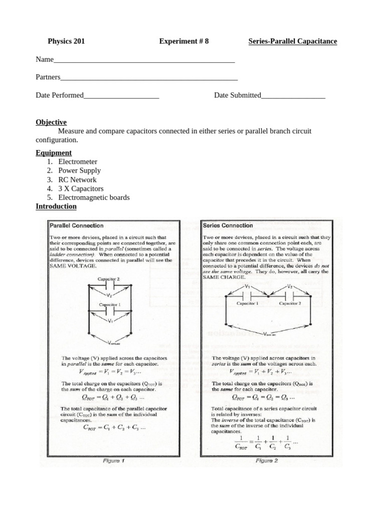Series-Parallel Capacitance Lab Guide | PDF | Capacitor | Capacitance