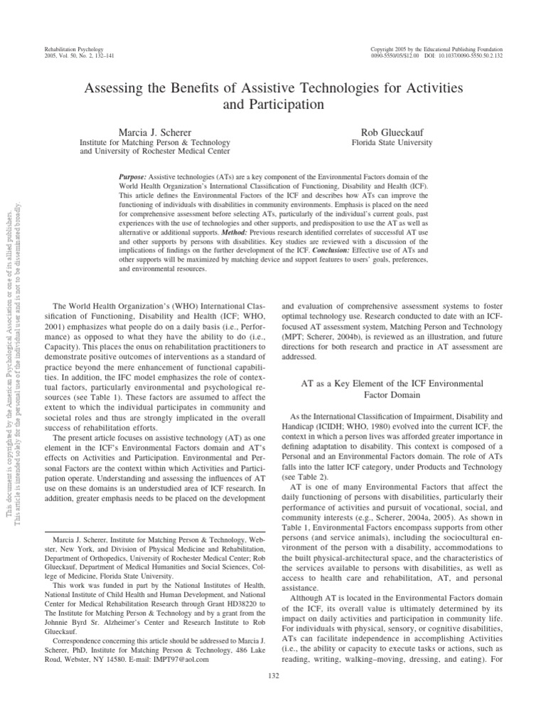 Benefits of Assistive Technologies in ICF | PDF | Disability | Psychology