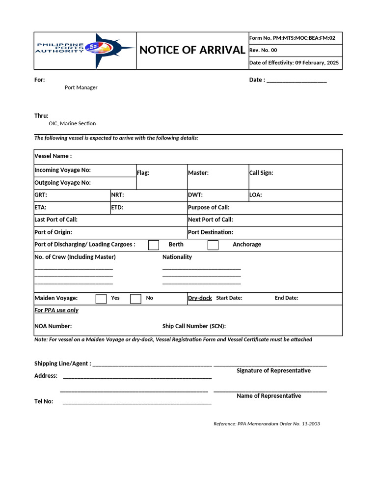 Vessel Arrival and Berth Application Form | PDF | Port | Ships Of The ...