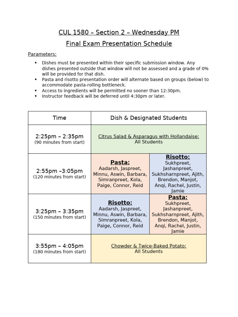 CUL 1580 Final Exam Schedule | PDF