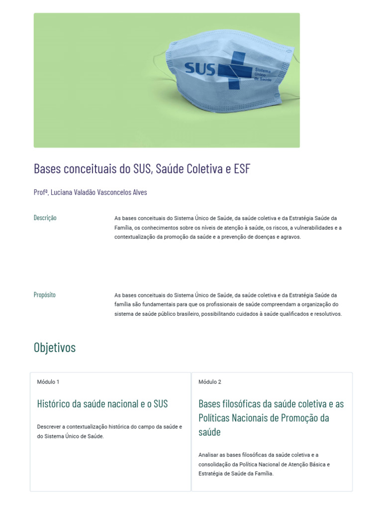 Bases Conceituais do SUS e ESF | PDF | Promoção de saúde | Enfermagem