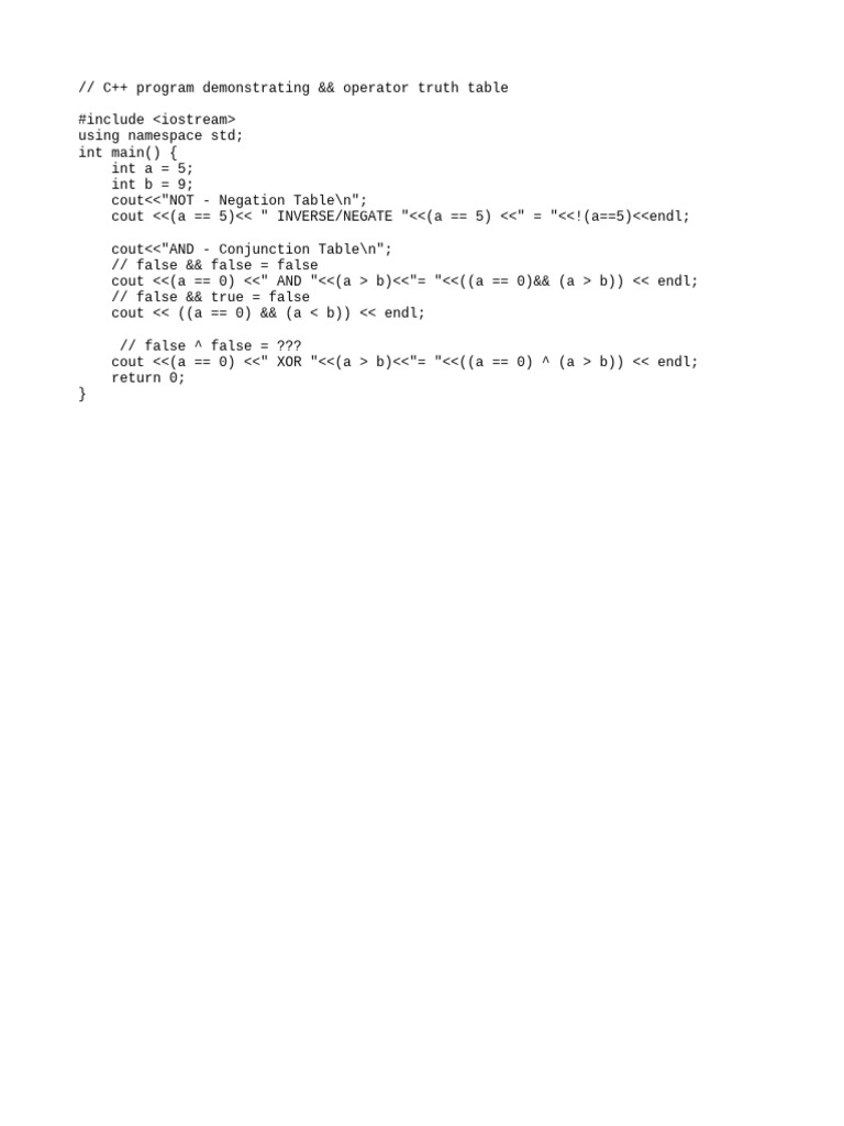C++ Truth Table Example Program | PDF