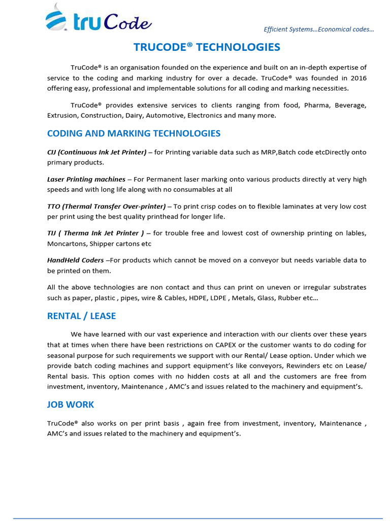 TruCode Technologies: Coding Solutions | PDF | Printer (Computing ...