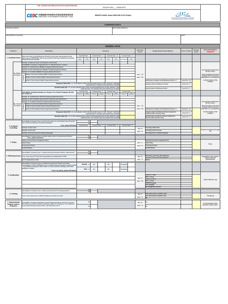 Subcontractor Prequalification Form | PDF