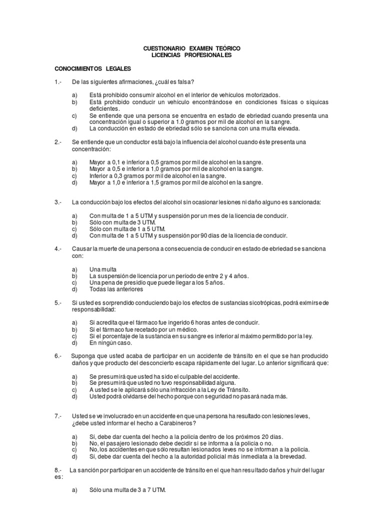 CUESTIONARIO EXAMEN TEÓRICO PROFESIONALES Semáforo Taxi