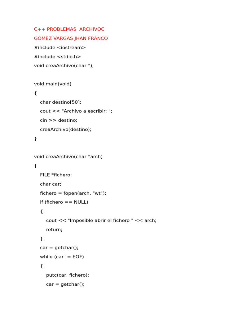 Problemas de manejo de archivos en C++ | PDF | C ++ | Notación