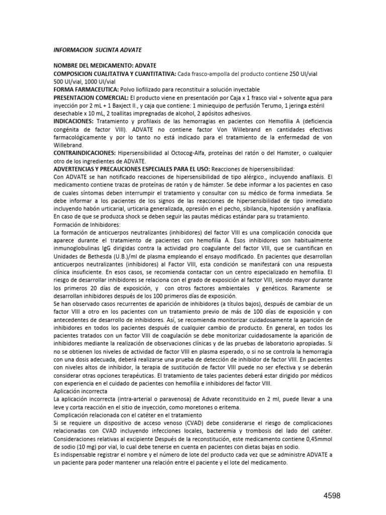 Advate COL PI | PDF | Hemofilia | Alergia