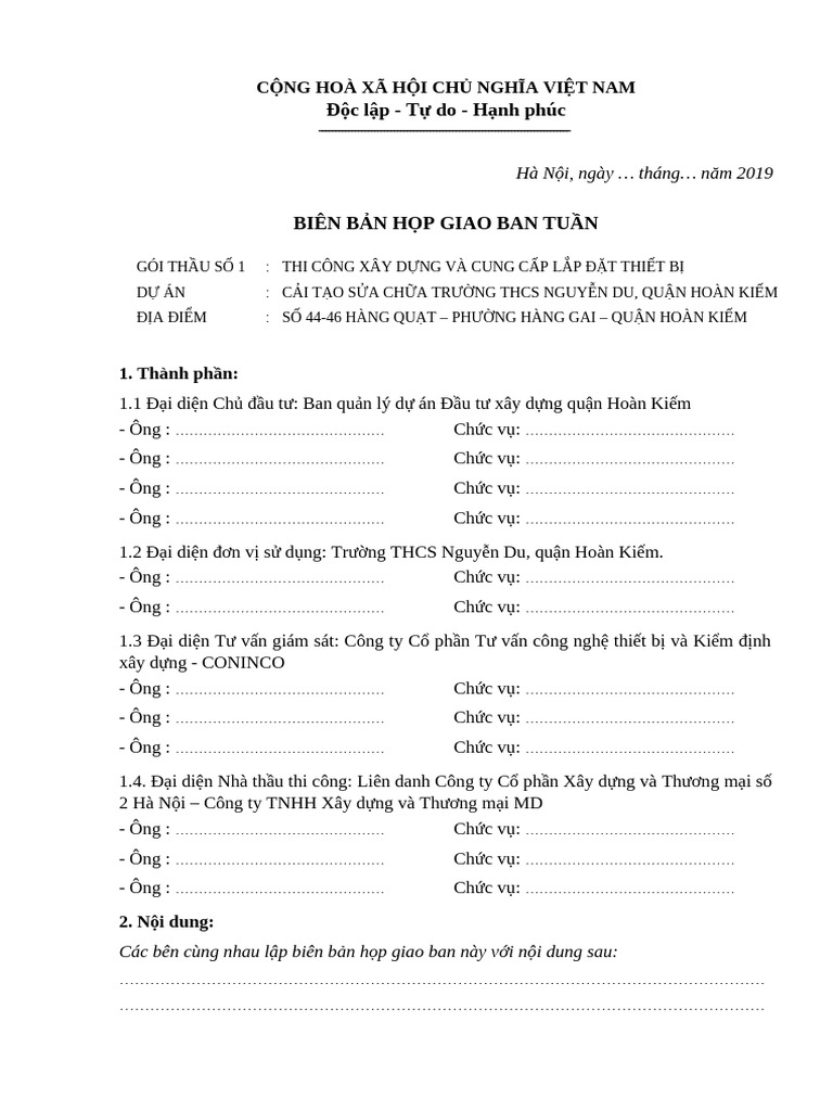 MẪU 09-BIÊN BẢN HỌP GIAO BAN TUẦN | PDF