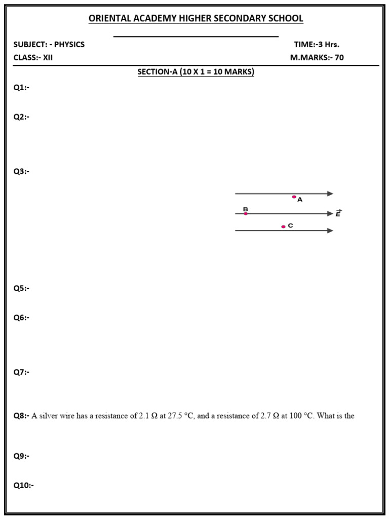 Class 12 Physics Half Yearly Exam 2024 | PDF | Capacitor | Capacitance