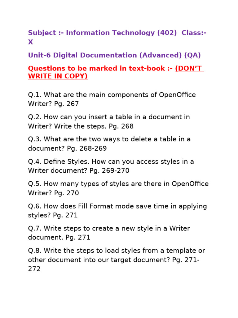 Class 10 IT Unit-6 Digital Documentation - QA | PDF