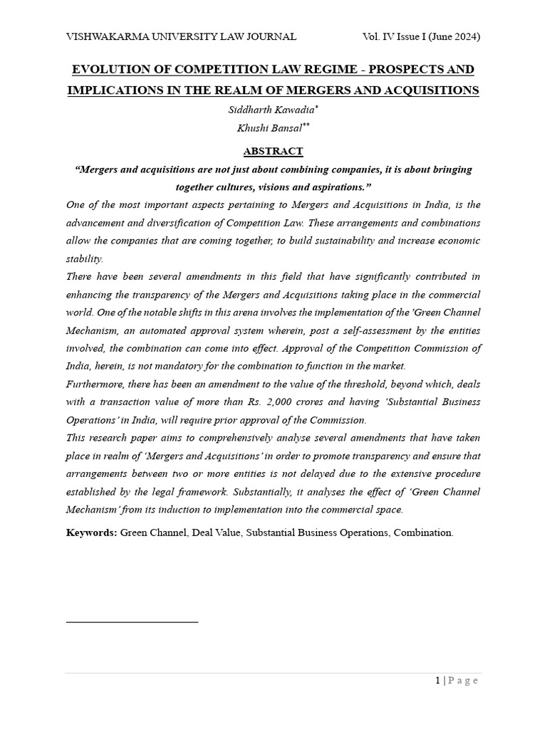 Competition Law in Mergers & Acquisitions | PDF | Mergers And ...