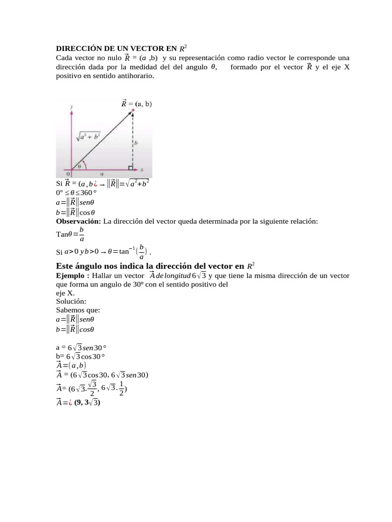 Dirección de Un Vector en r2 | PDF | Vector Euclidiano | Objetos ...