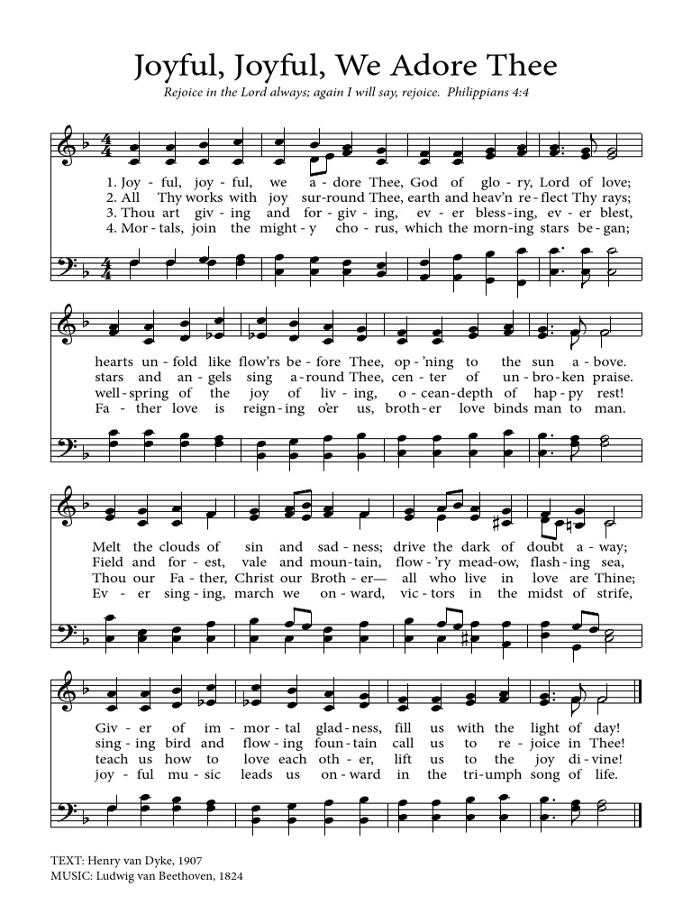 A page from a document discussing the cultural impact of Joyful, Joyful, We Adore Thee