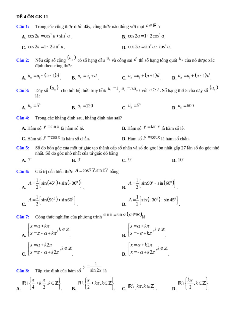ĐỀ 4 ÔN GK 11 | PDF