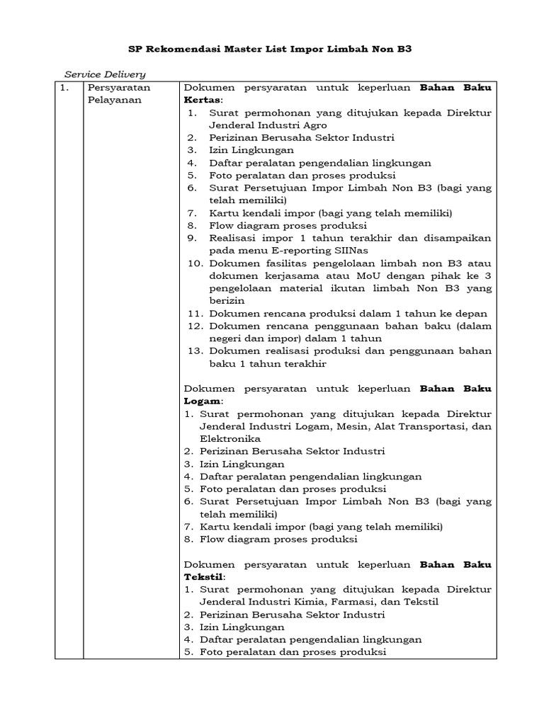 Rekomendasi Master List Impor Limbah | PDF