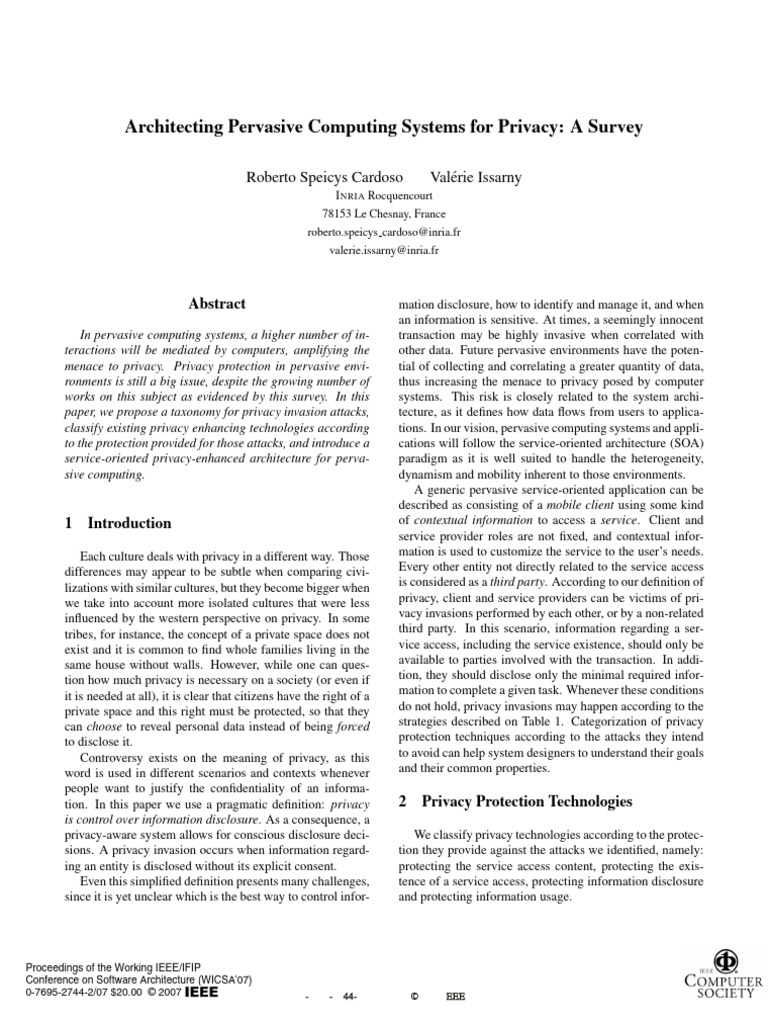 1pervasive Computing Systems For Privacy | PDF | Privacy | Information