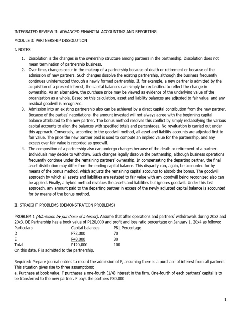 Partnership Dissolution and Admission Accounting | PDF | Goodwill ...