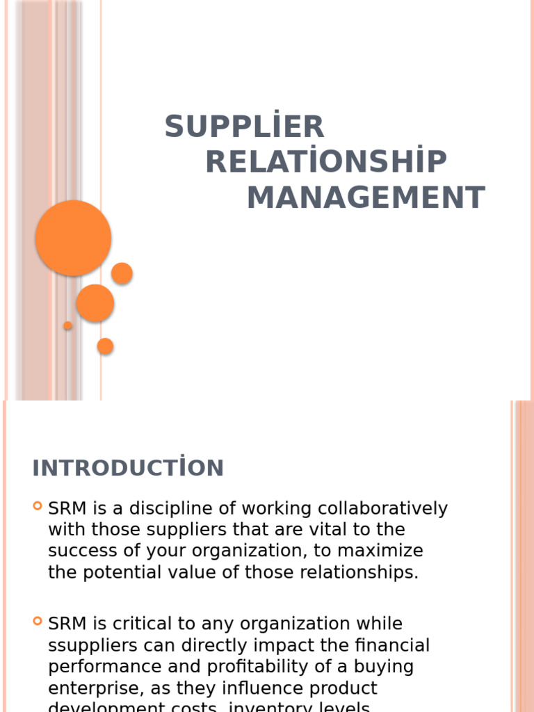 Supplier Relationship Management Overview | PDF | Supply Chain ...