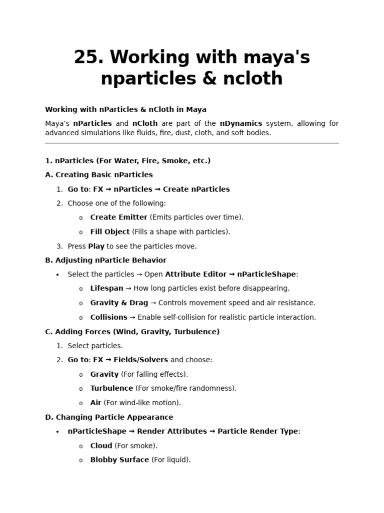 nParticles and nCloth in Maya Guide | PDF