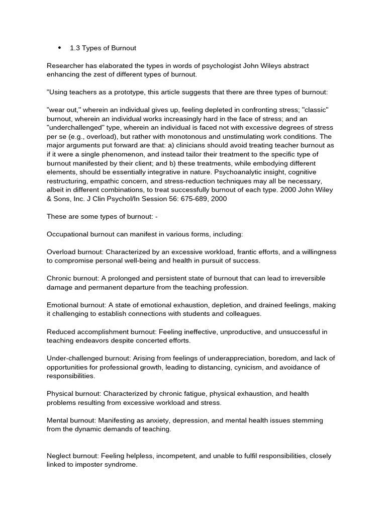 Types and Causes of Teacher Burnout | PDF | Occupational Burnout ...