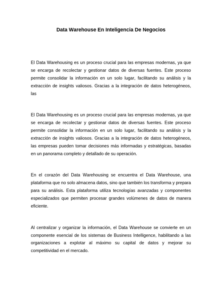 Data Warehouse en Inteligencia de Negocios | PDF | Inteligencia de ...